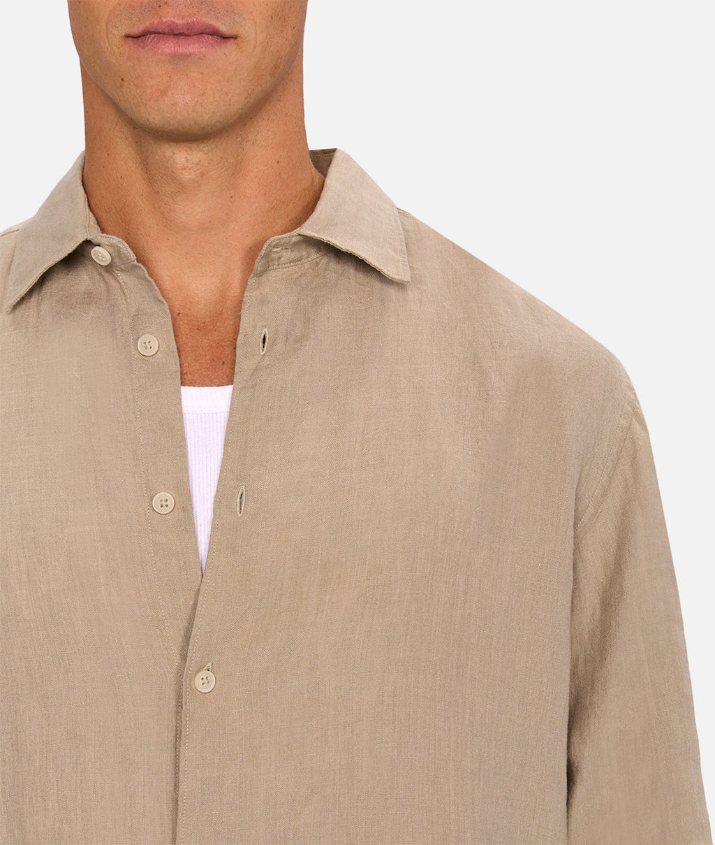 Industrie The St Martins Long Sleeve Linen Shirt - Fawn in FAWN