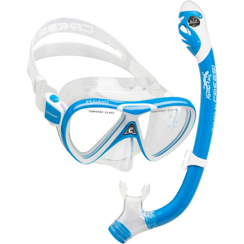 Cressi Pegaso + Iguana Dry Jr MS Set in Blue/White