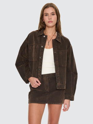 Thrills Co Bailey Flocked Jacket - Dark Chocolate in Dark Chocolate