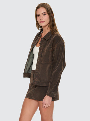 Thrills Co Bailey Flocked Jacket - Dark Chocolate in Dark Chocolate