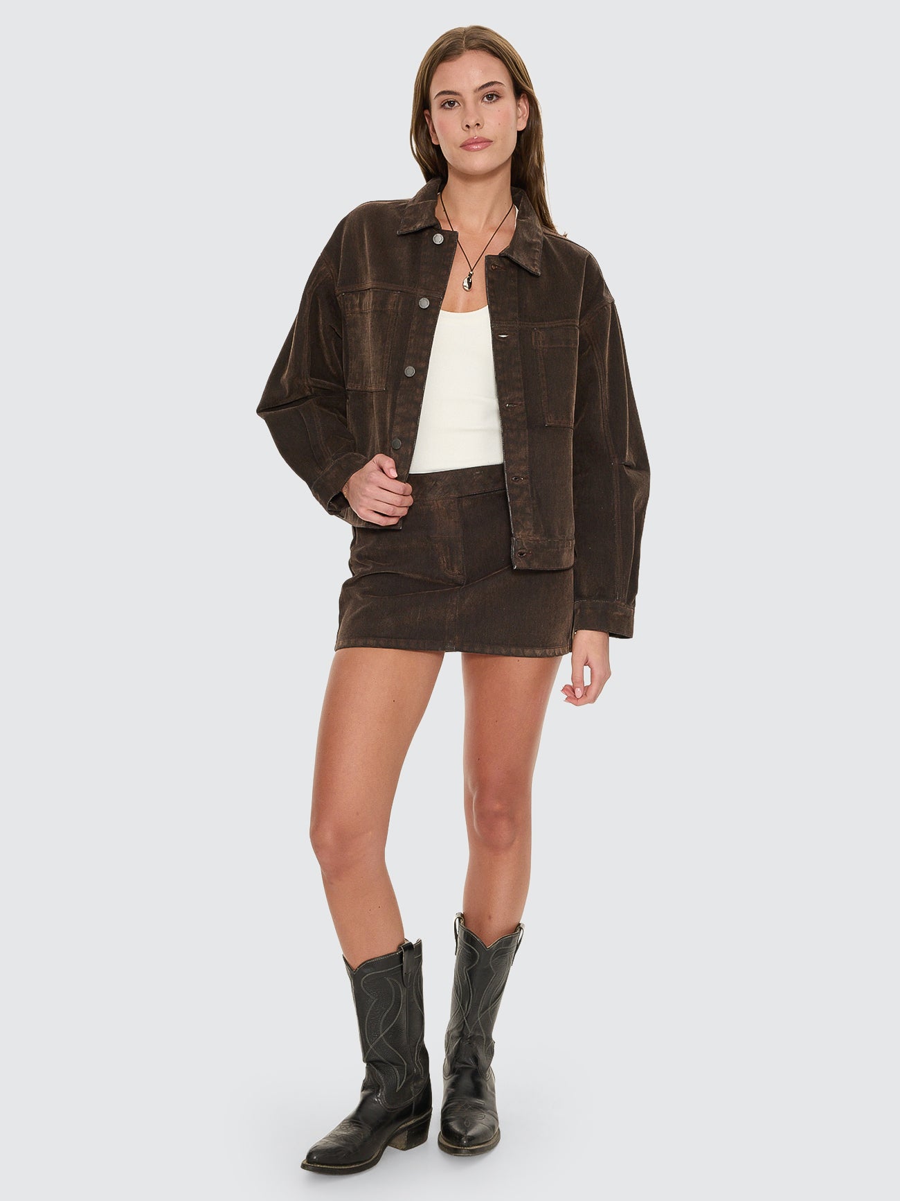 Thrills Co Bailey Flocked Jacket - Dark Chocolate in Dark Chocolate