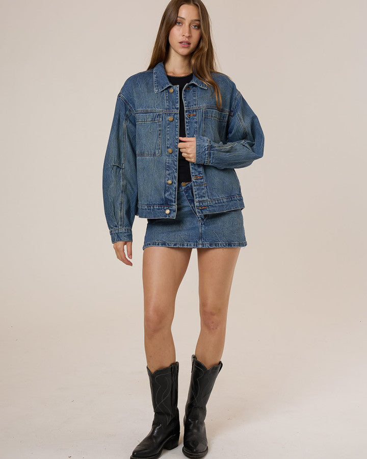 Thrills Bailey Jacket - Vanish Mid Blue in Vanish Mid Blue