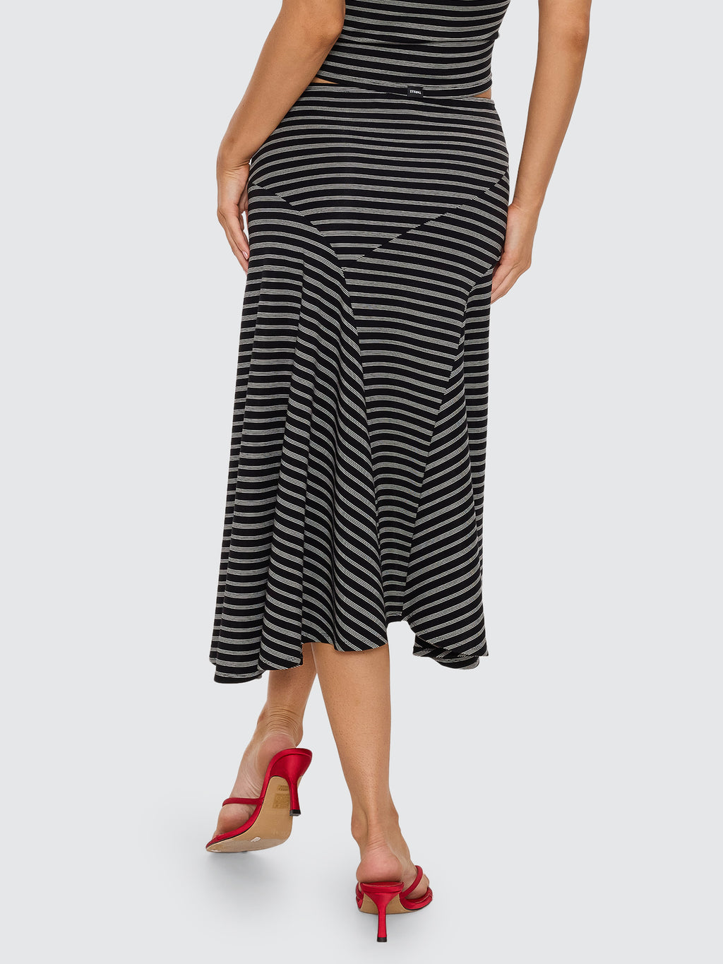 Thrills Co Best Of Luck Sienna Midi Skirt - Black Cream Stripe in Black Cream Stripe