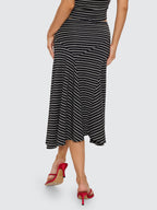 Thrills Co Best Of Luck Sienna Midi Skirt - Black Cream Stripe in Black Cream Stripe
