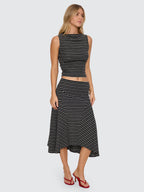 Thrills Co Best Of Luck Sienna Midi Skirt - Black Cream Stripe in Black Cream Stripe
