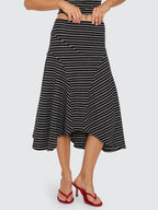 Thrills Co Best Of Luck Sienna Midi Skirt - Black Cream Stripe in Black Cream Stripe