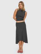 Thrills Co Best Of Luck Sienna Midi Skirt - Black Cream Stripe in Black Cream Stripe