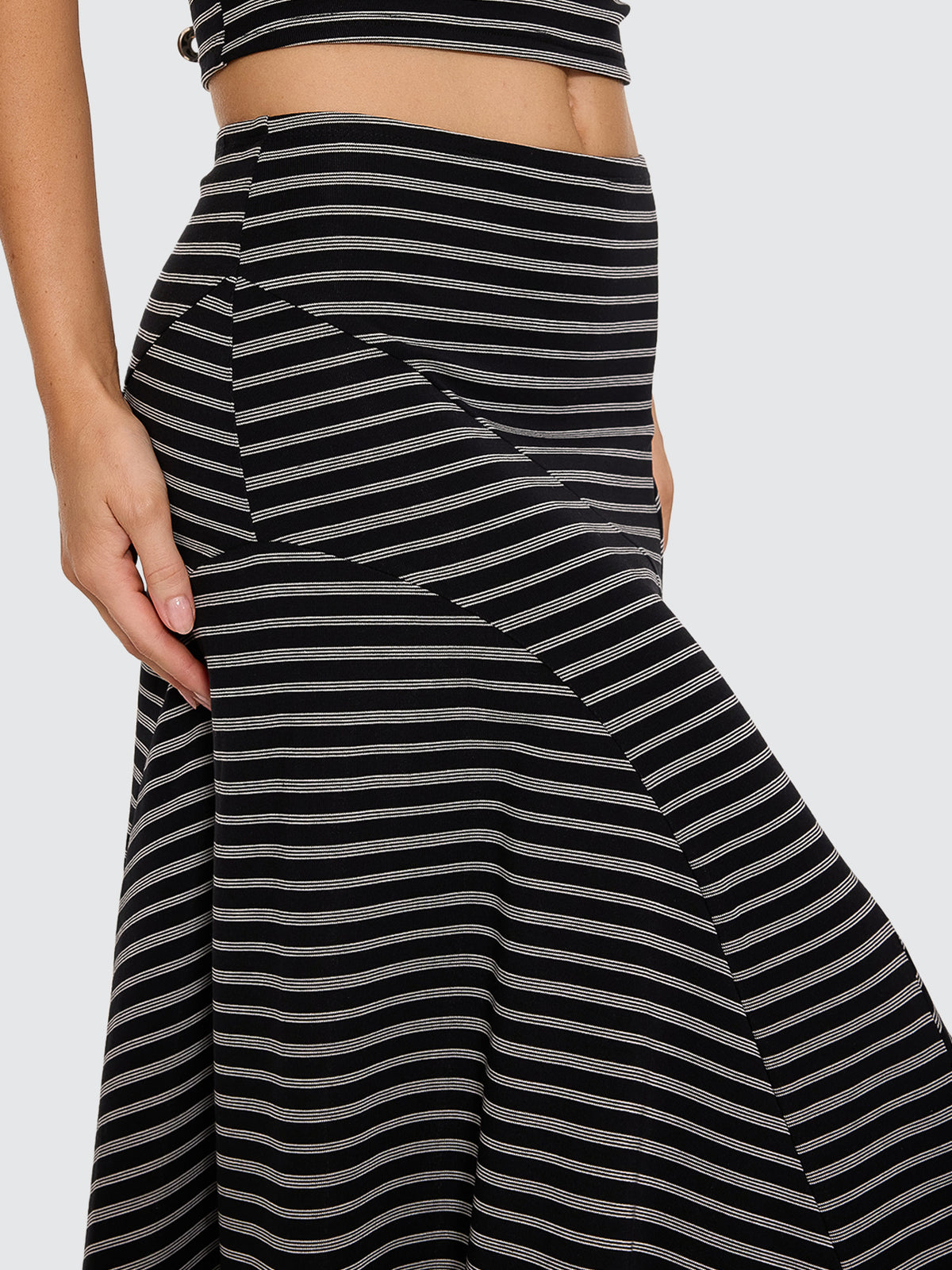 Thrills Co Best Of Luck Sienna Midi Skirt - Black Cream Stripe in Black Cream Stripe