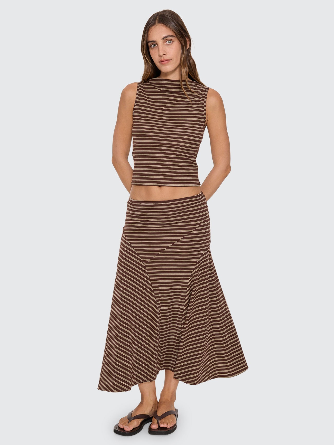 Thrills Co Best Of Luck Sienna Midi Skirt - Cocoa in Cocoa