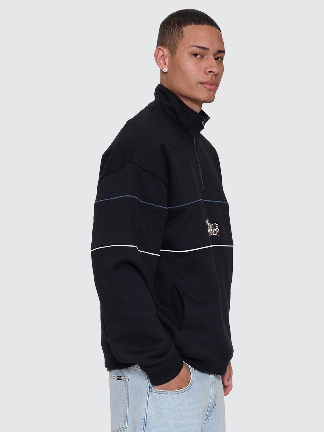 Thrills Co Between Chaos & Calm Quarter Zip Fleece - Black in Black