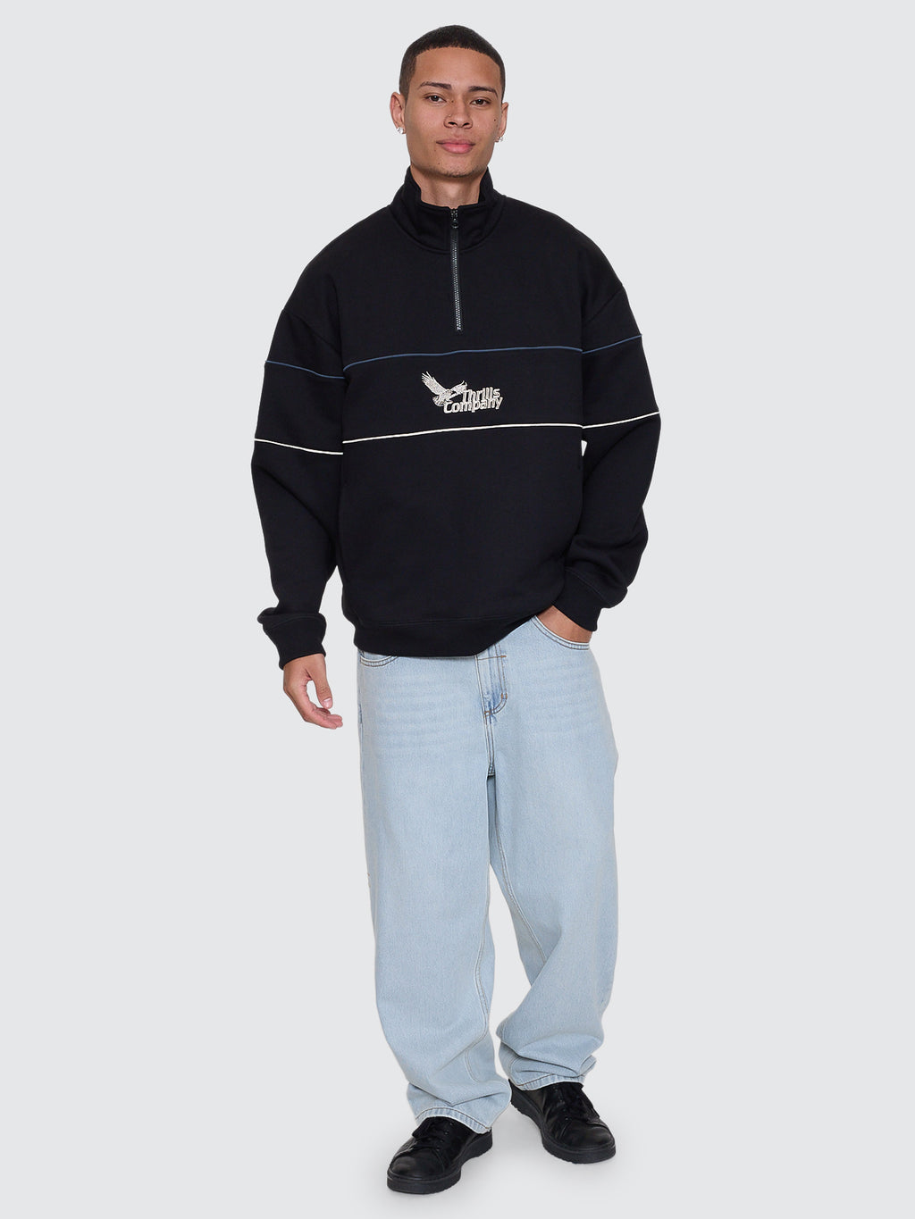 Thrills Co Between Chaos & Calm Quarter Zip Fleece - Black in Black