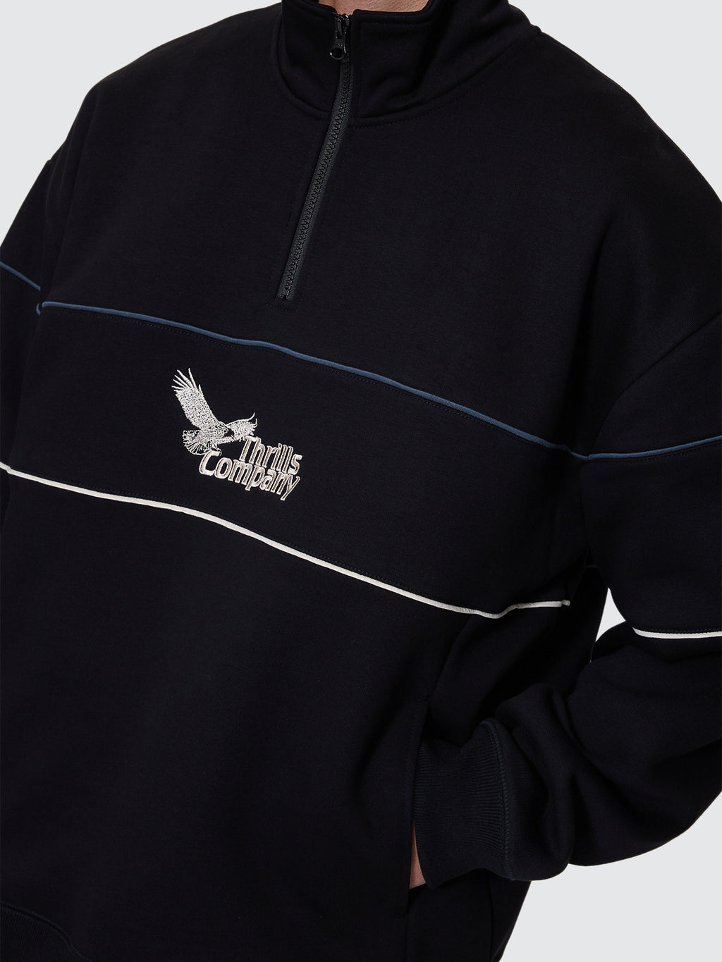 Thrills Co Between Chaos & Calm Quarter Zip Fleece - Black in Black