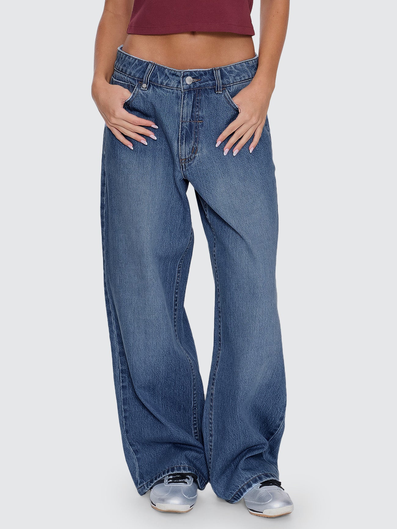 Thrills Co Billie Low Rise Baggy Jean - Darker Dust Blue in Darker Dust Blue