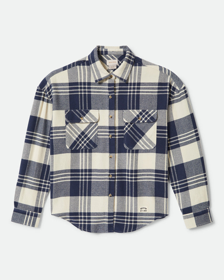 Brixton Bowery W Classic Flannel in OFF WHITE/SEMOLINA/WASHED COPP