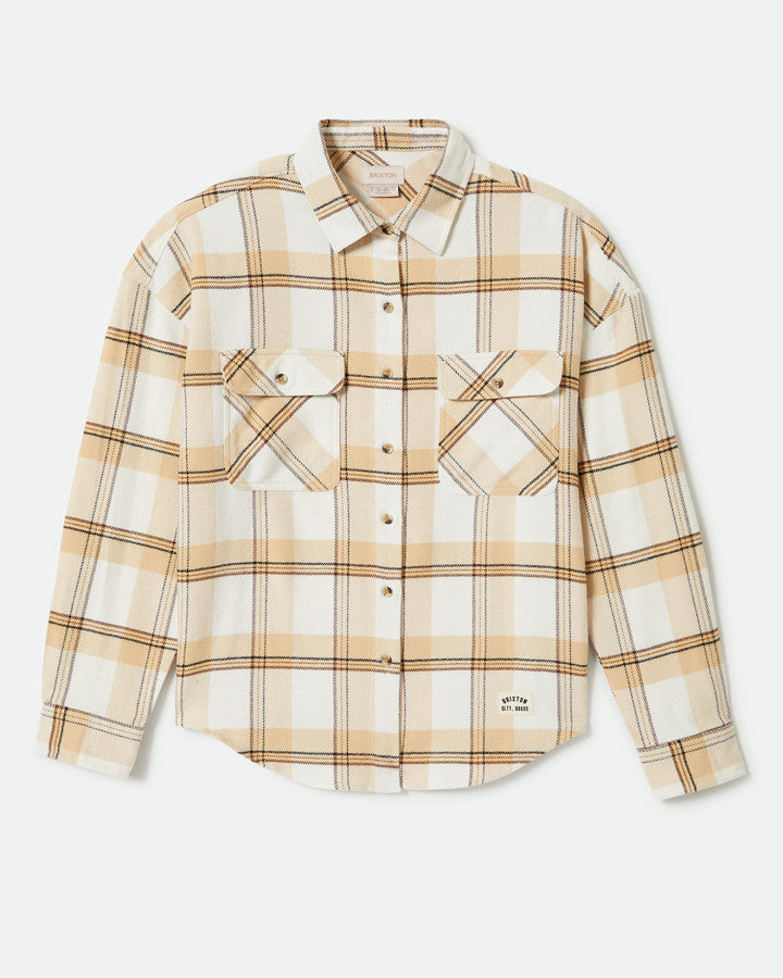 Brixton Bowery W Classic Flannel in OFF WHITE/SEMOLINA/WASHED COPP