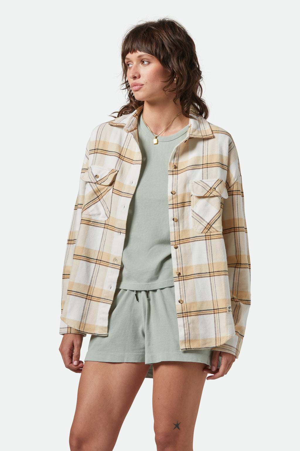 Brixton Bowery W Classic Flannel in AZURE BLUE/WHITECAP PLAID