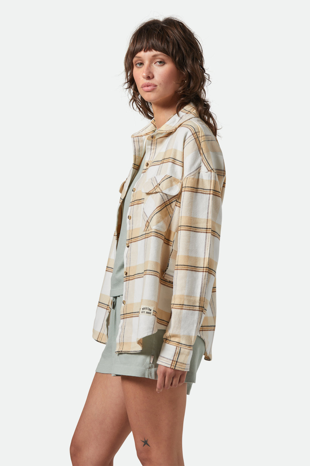 Brixton Bowery W Classic Flannel in AZURE BLUE/WHITECAP PLAID