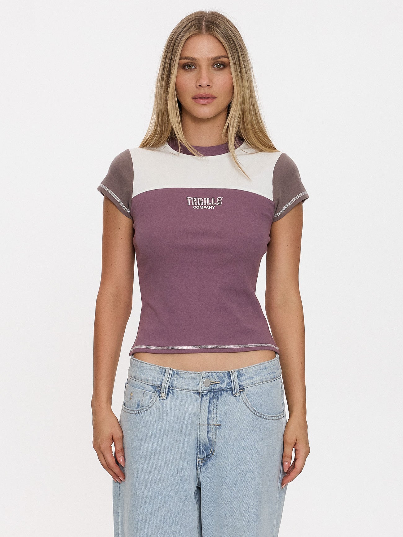 Thrills Co Break Point Panelled Club Tee - Vintage Mauve in Vintage Mauve