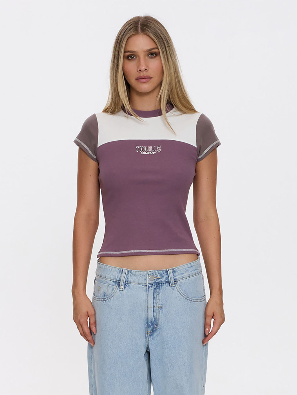 Thrills Co Break Point Panelled Club Tee - Vintage Mauve in Vintage Mauve