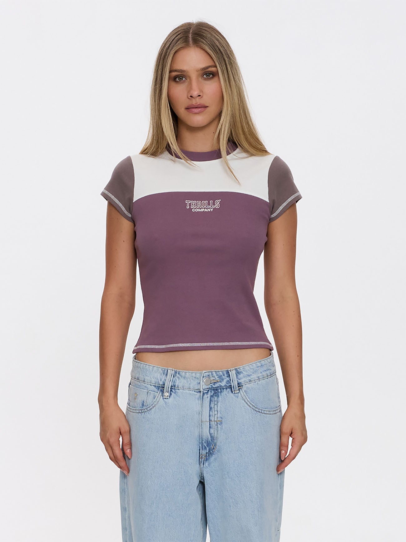Thrills Co Break Point Panelled Club Tee - Vintage Mauve in Vintage Mauve