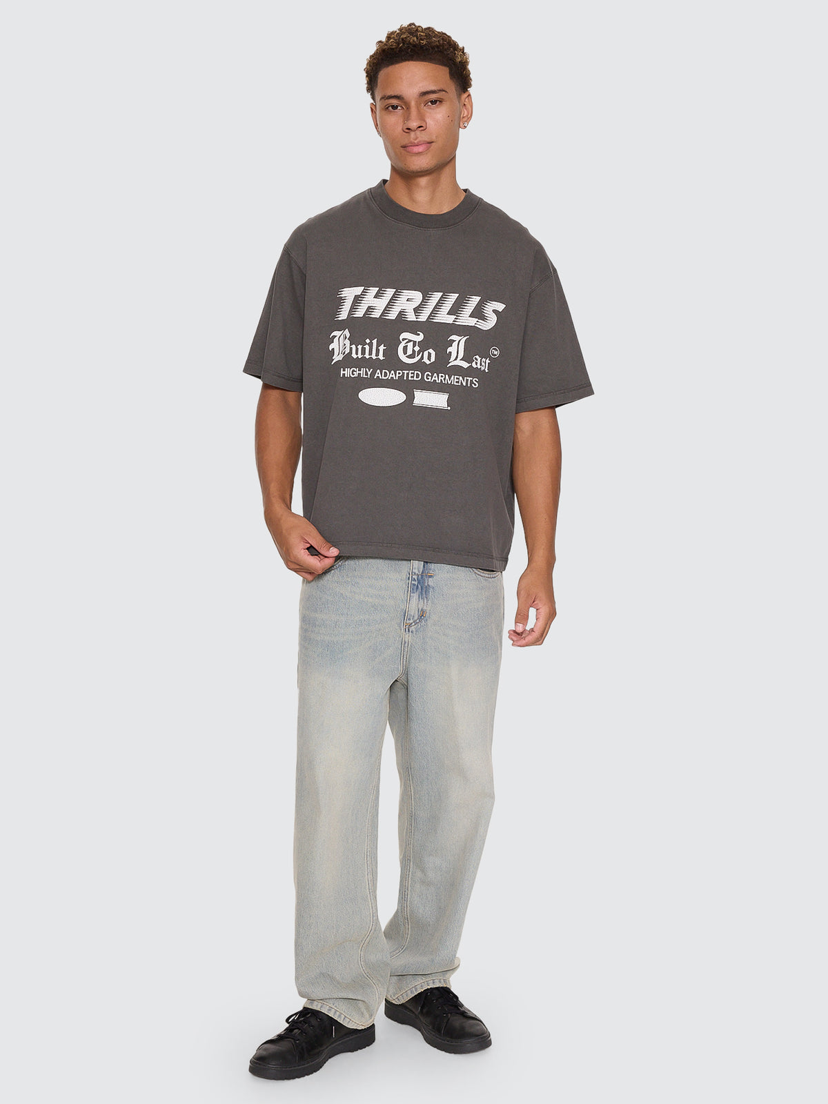Thrills Co Built To Last Oversize Box Crop Tee - Merch Black in Merch Black