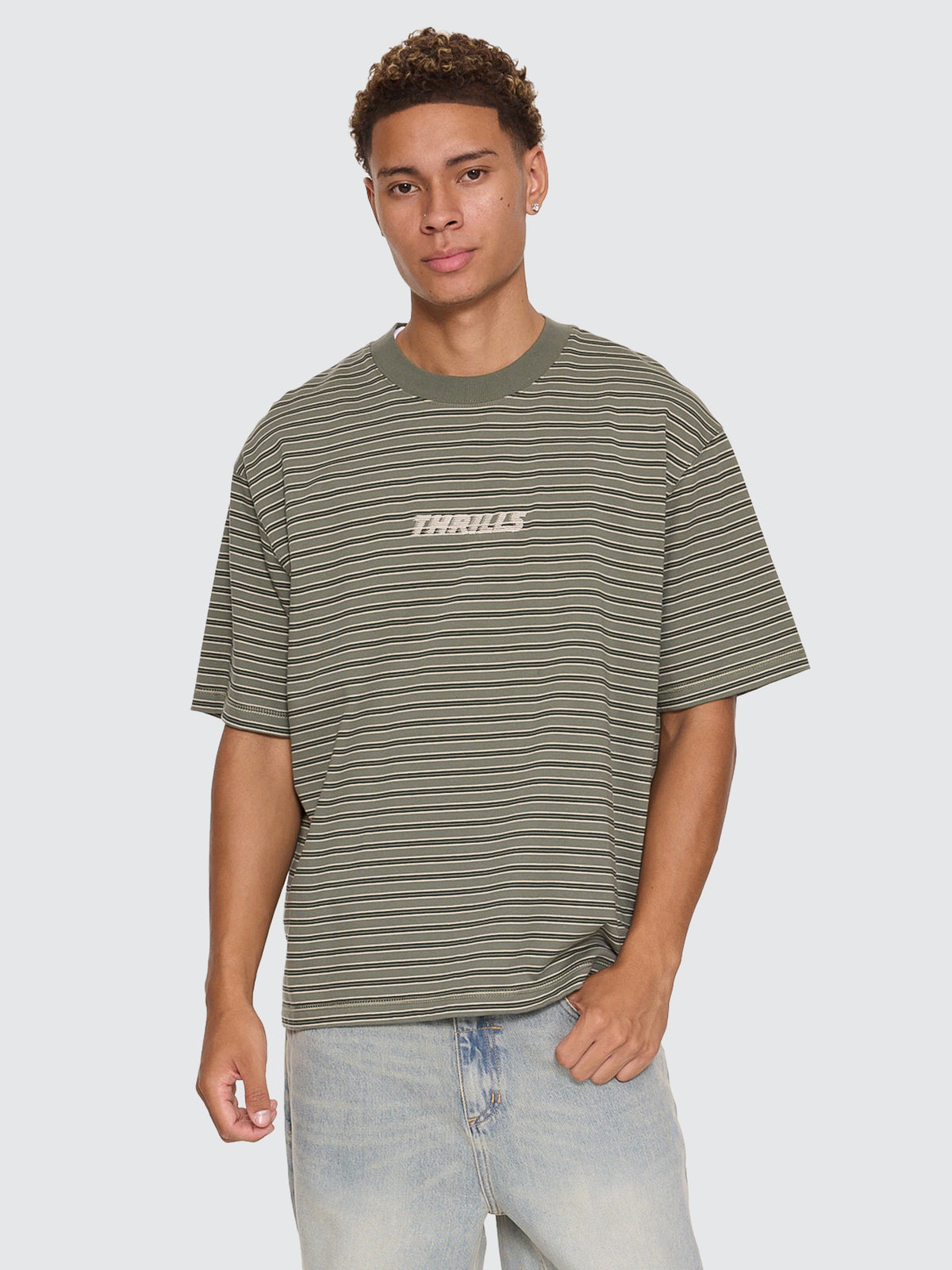 Thrills Co Built To Last Stripe Oversize Box Crop Tee - Beetle in Beetle