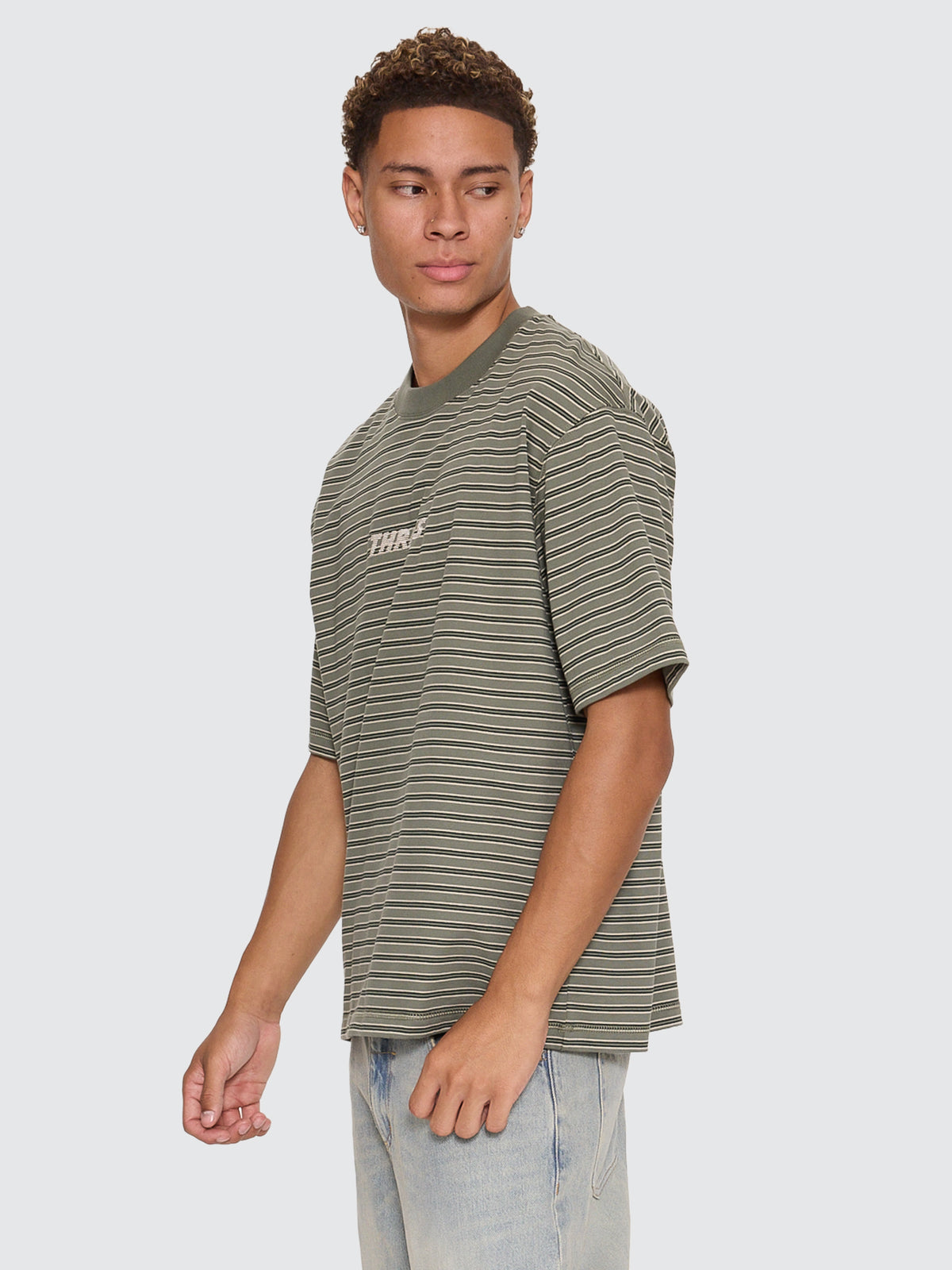Thrills Co Built To Last Stripe Oversize Box Crop Tee - Beetle in Beetle