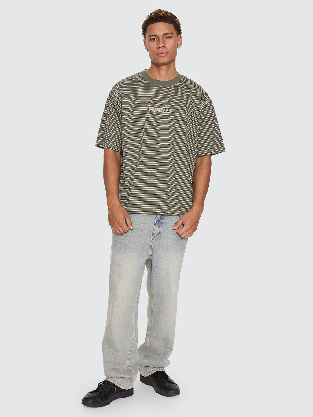 Thrills Co Built To Last Stripe Oversize Box Crop Tee - Beetle in Beetle