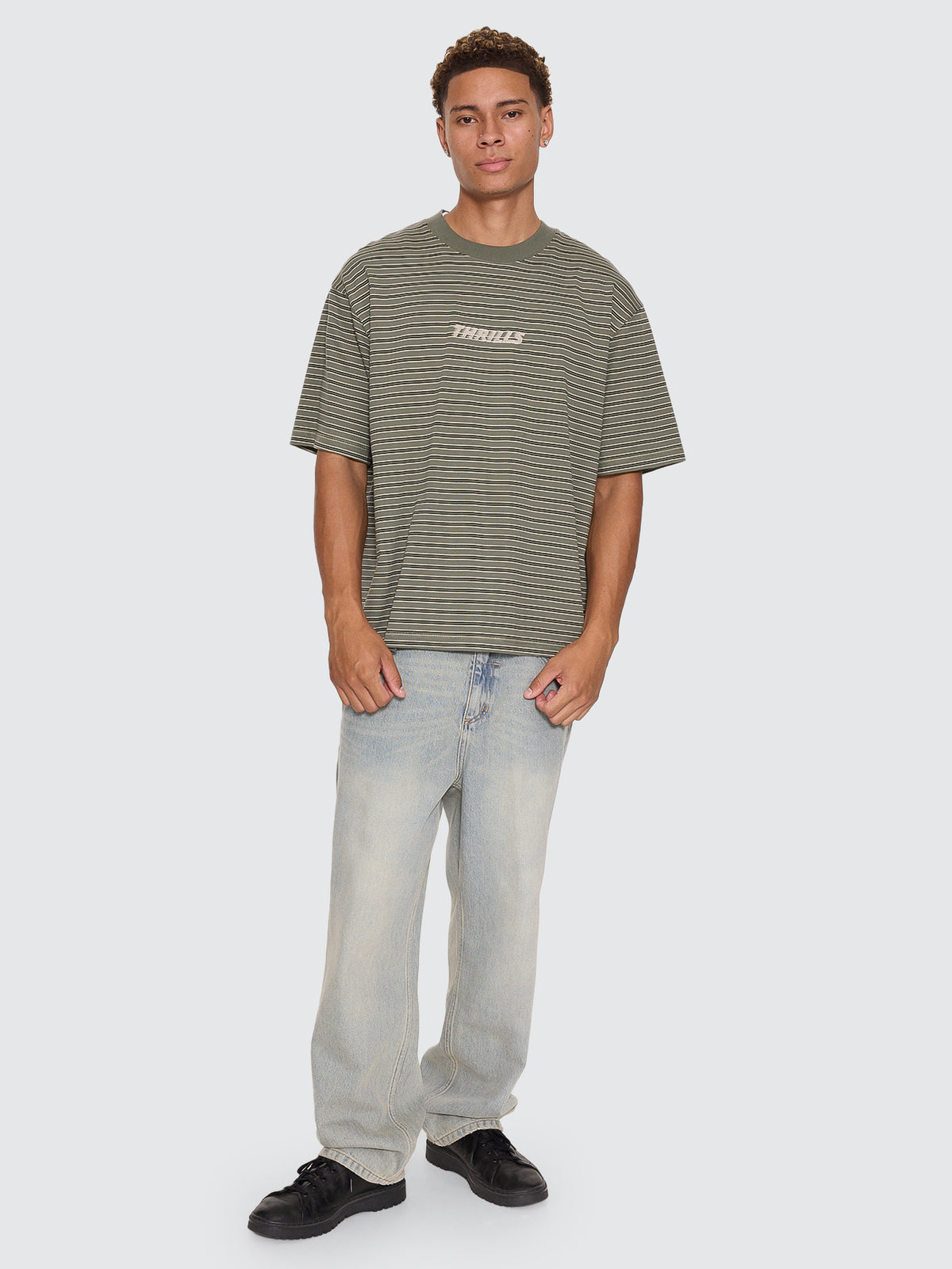 Thrills Co Built To Last Stripe Oversize Box Crop Tee - Beetle in Beetle
