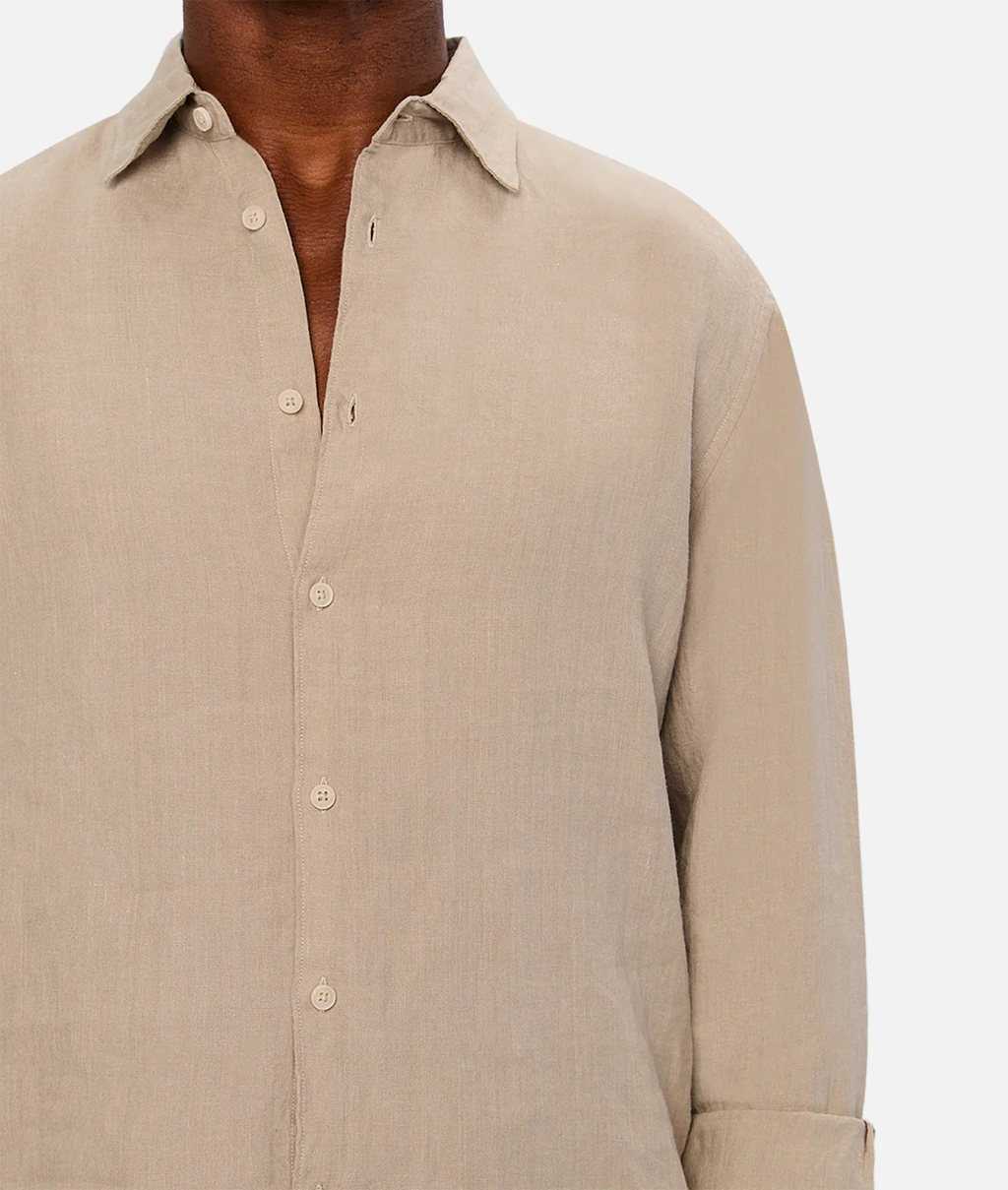 Industrie The St Martins Long Sleeve Linen Shirt - Denim in MOSS