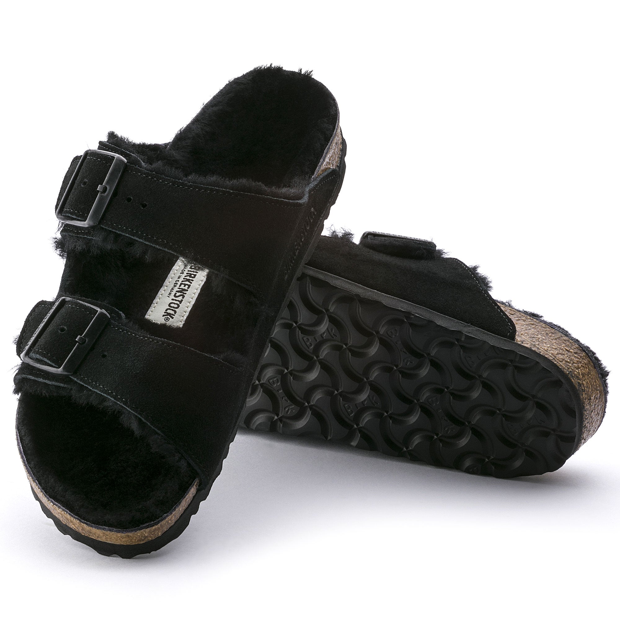 Birkenstock Arizona Shearling Black Suede Leather/Shearling Regular in Black
