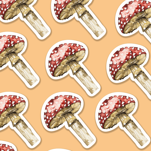 Trevena & Co Mushroom Watercolour Vinyl Sticker in Single