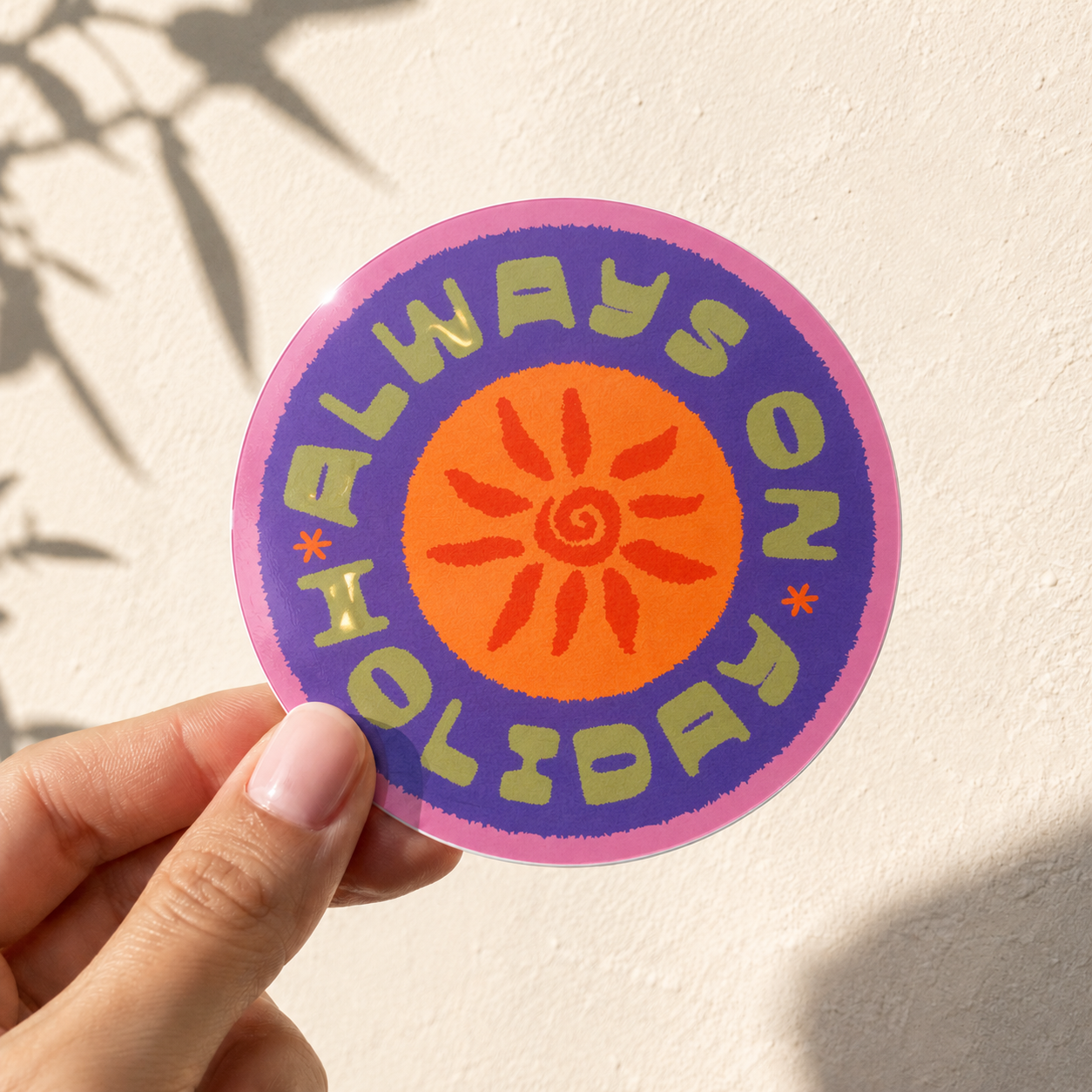 Retro sticker | Always on holiday | Beach sticker | Coastal