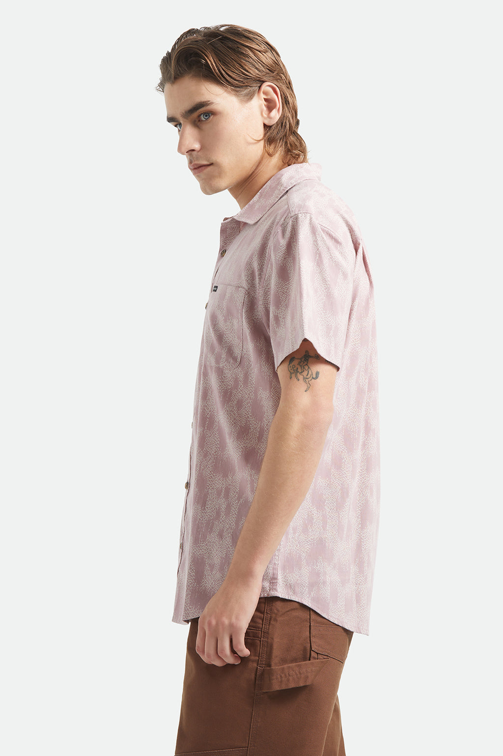 Brixton Charter Print S/S Wvn in DARK PINK/SILVER CRACKLE PAINT
