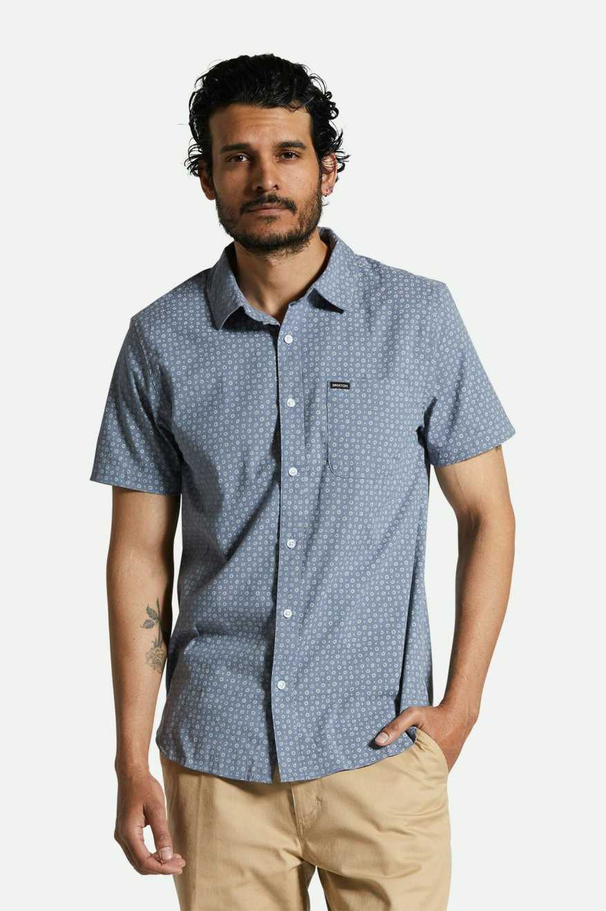 Brixton Charter Print S/S Wvn in FLINT STONE BLUE MICRO