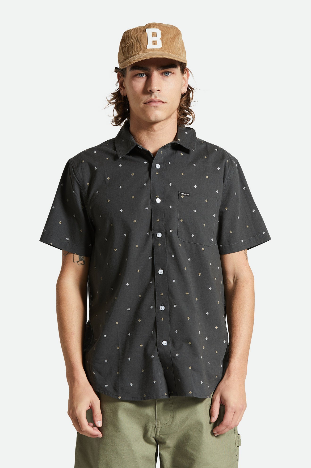 Brixton Charter Print S/S Wvn in WASHED BLACK PYRAMID