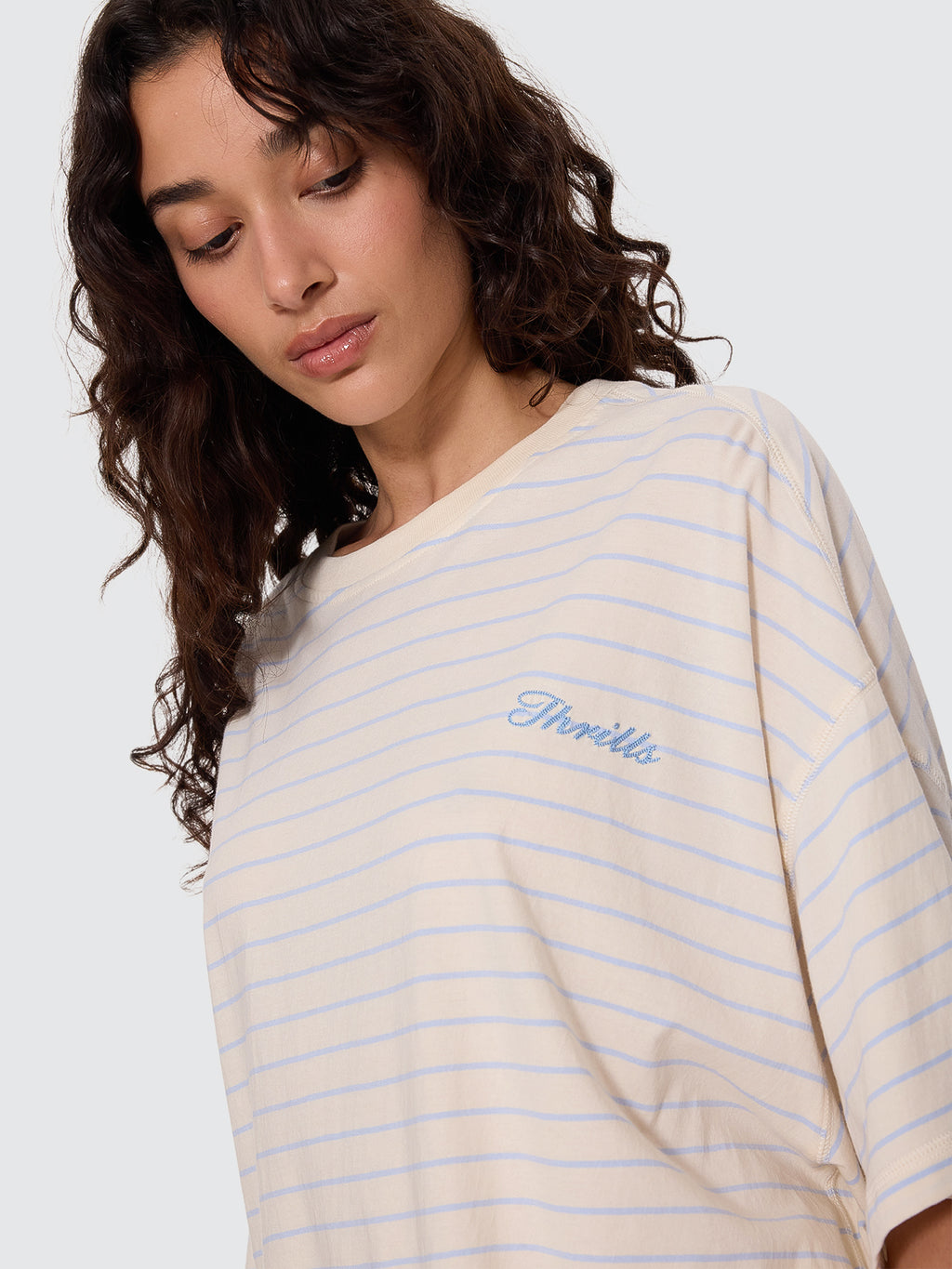 Thrills Co Coastal Slouch Tee - Placid Blue Stripe in Placid Blue Stripe