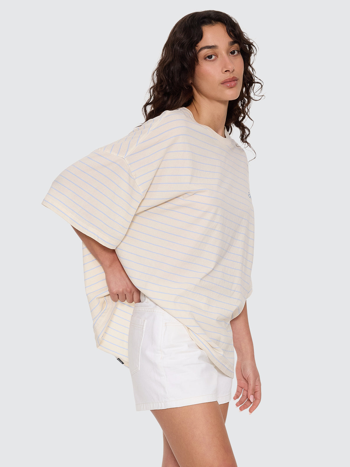 Thrills Co Coastal Slouch Tee - Placid Blue Stripe in Placid Blue Stripe
