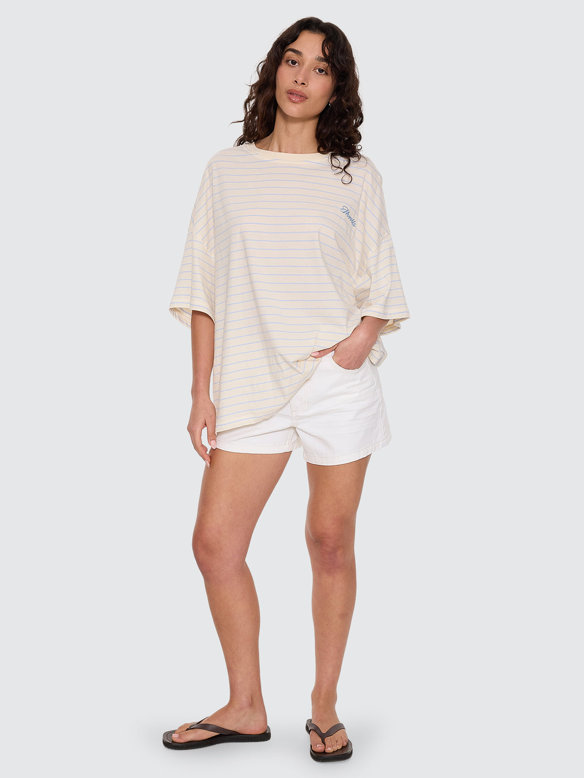 Thrills Co Coastal Slouch Tee - Placid Blue Stripe in Placid Blue Stripe
