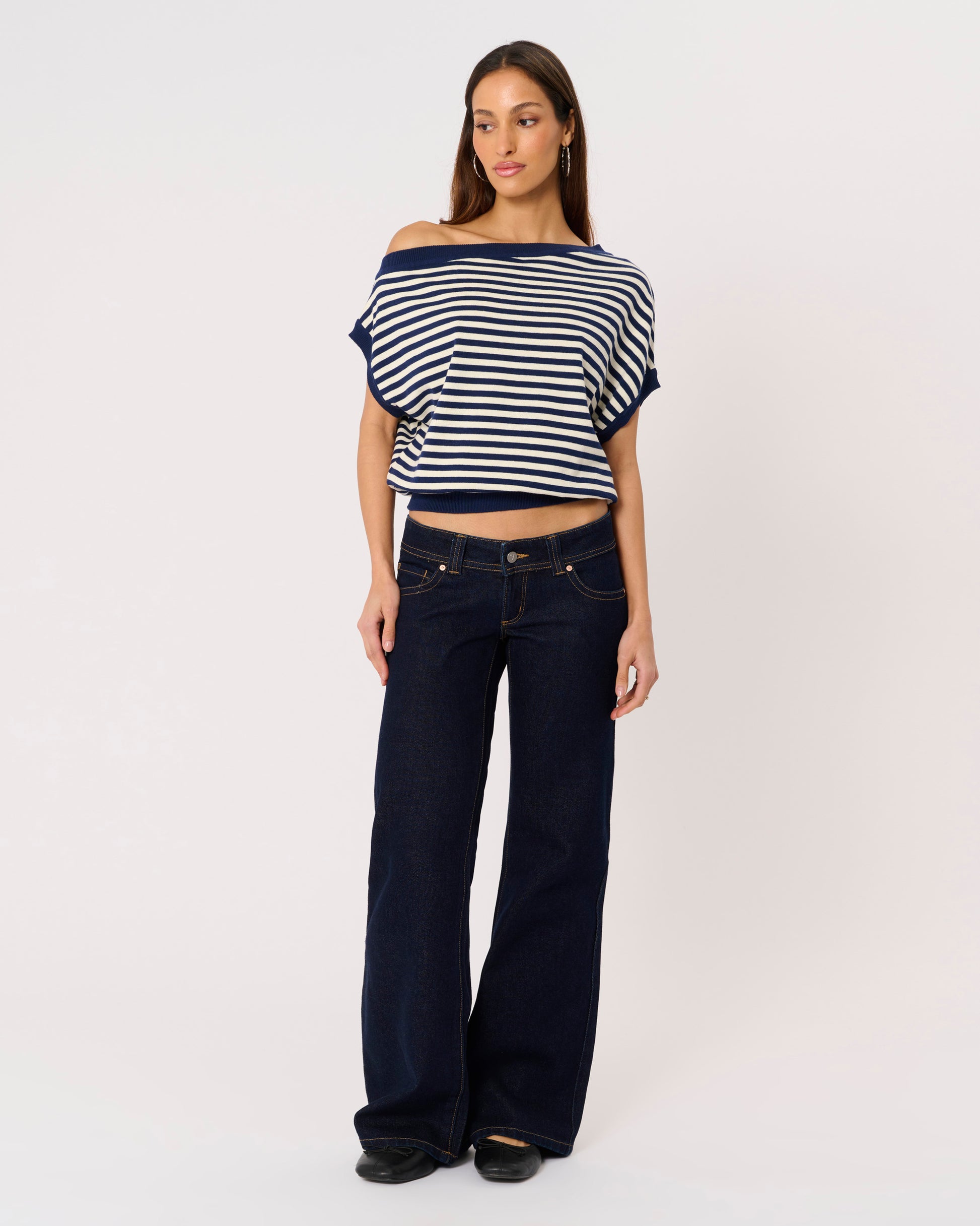 Abrand Jeans Cold Shoulder Knit in BLUE STRIPE
