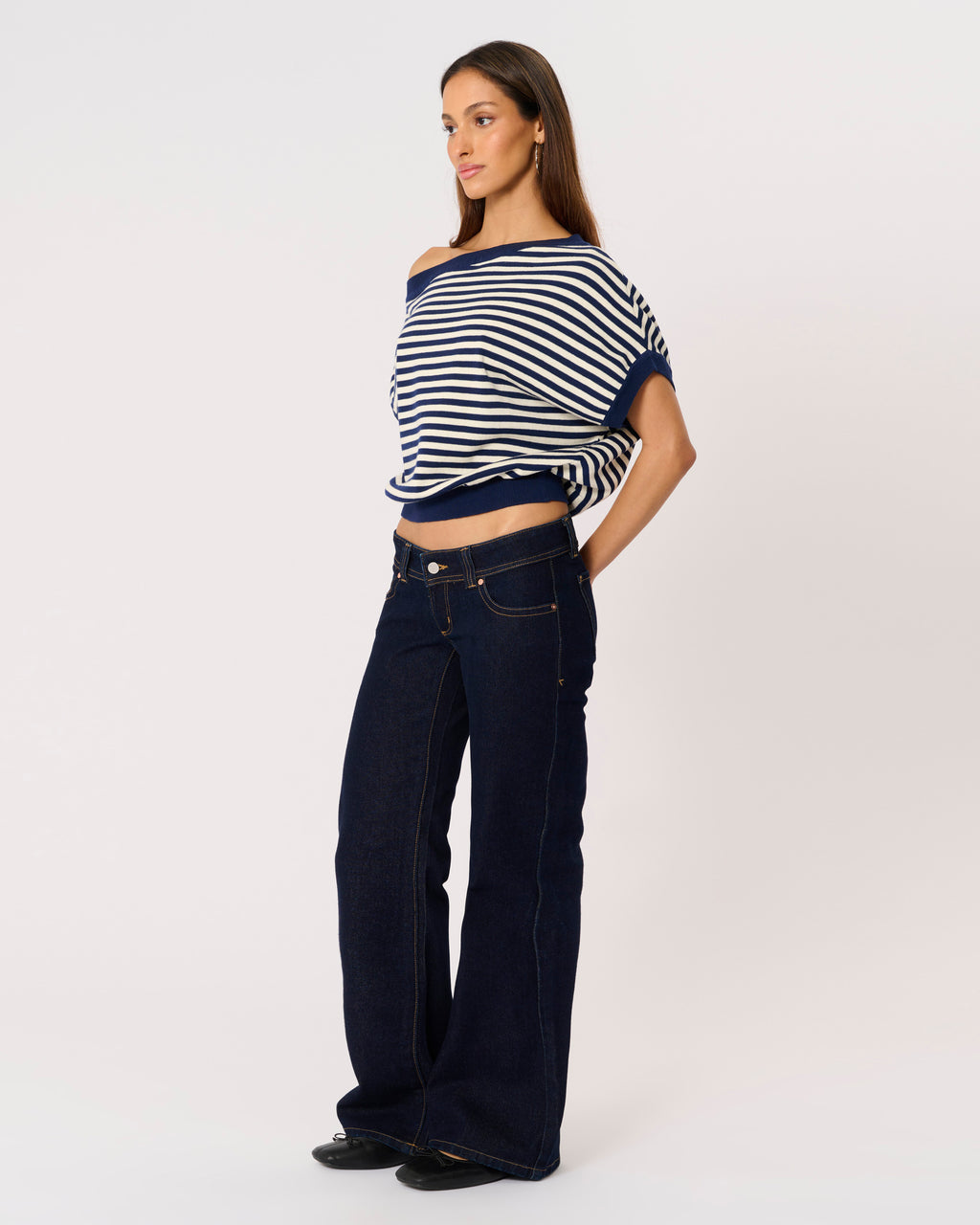 Abrand Jeans Cold Shoulder Knit in BLUE STRIPE