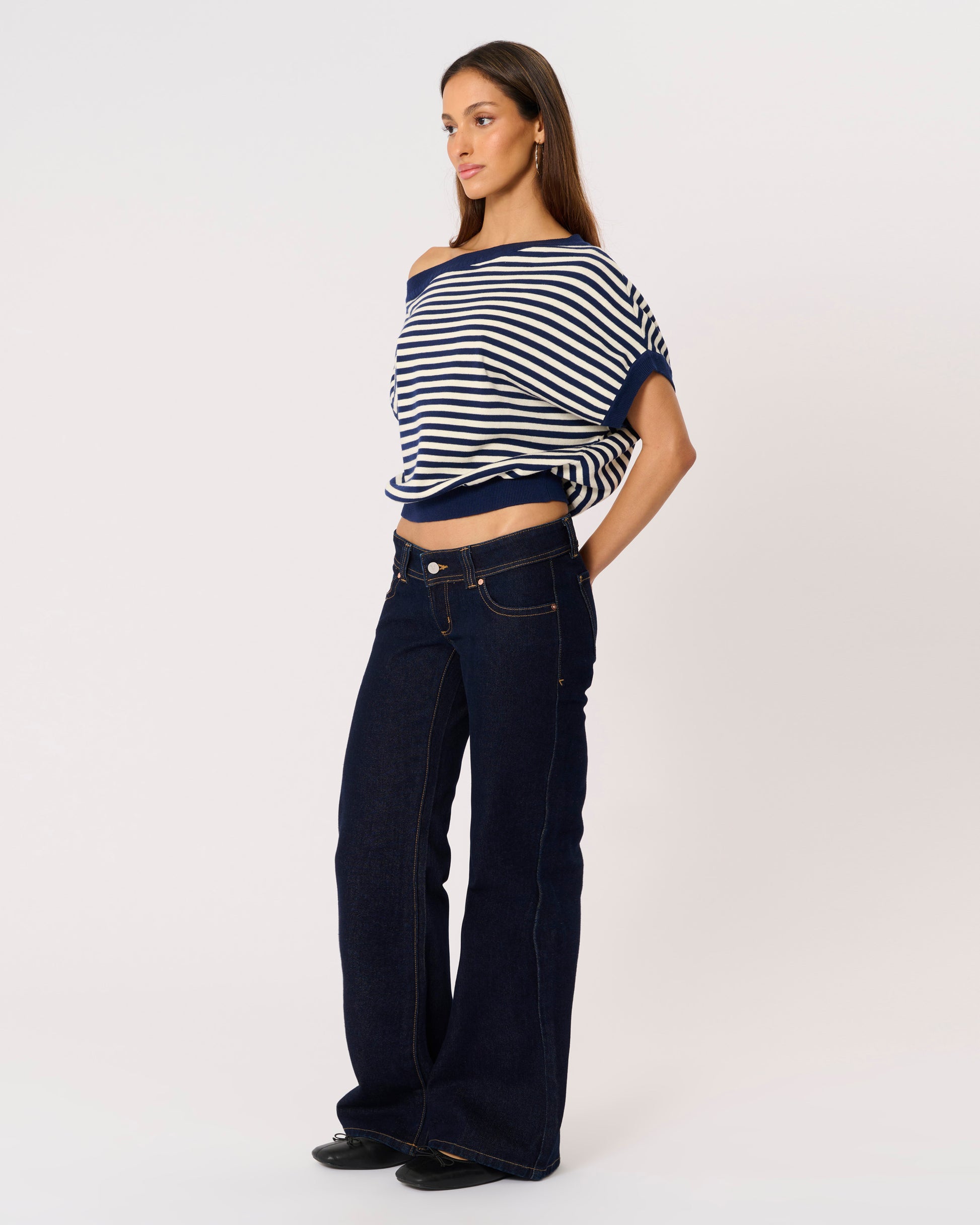 Abrand Jeans Cold Shoulder Knit in BLUE STRIPE