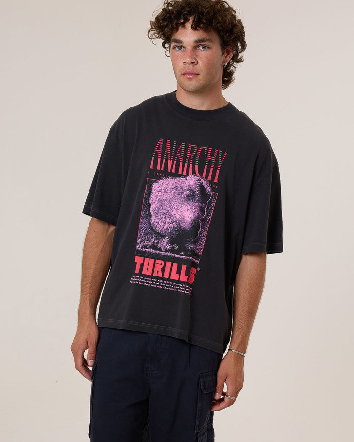 Thrills Constant Chaos Box Fit Oversize Cropped Tee - Blue Graphite in Blue Graphite