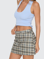 Thrills Co Desert Reverb Plaid Mini Skort - Dusty Blue in Dusty Blue