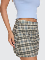 Thrills Co Desert Reverb Plaid Mini Skort - Dusty Blue in Dusty Blue