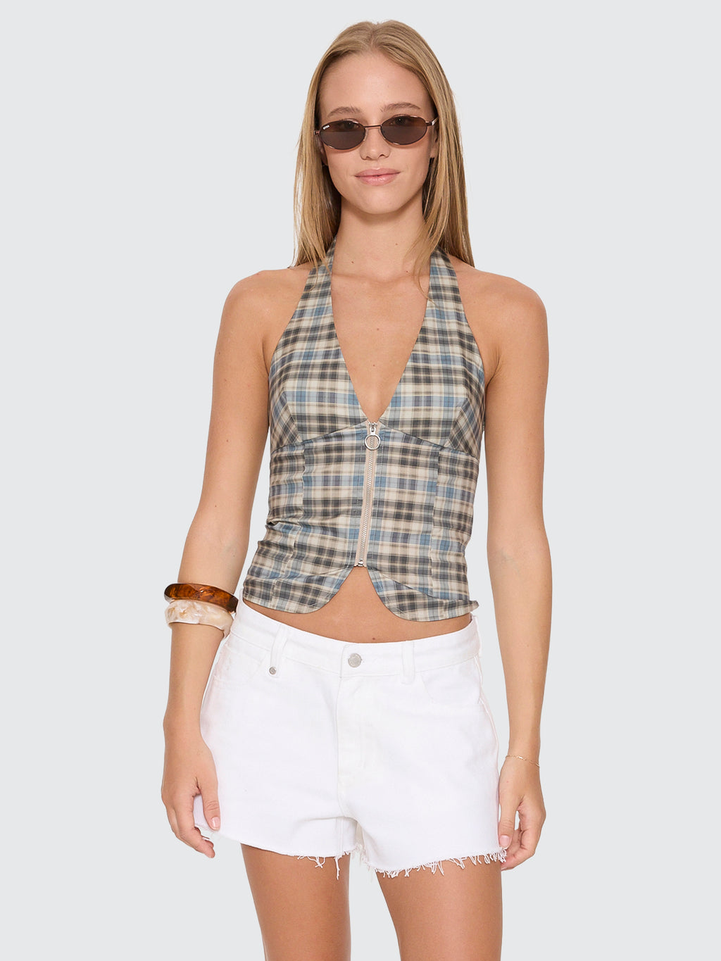 Thrills Co Desert Reverb Vida Halter Top - Dusty Blue in Dusty Blue