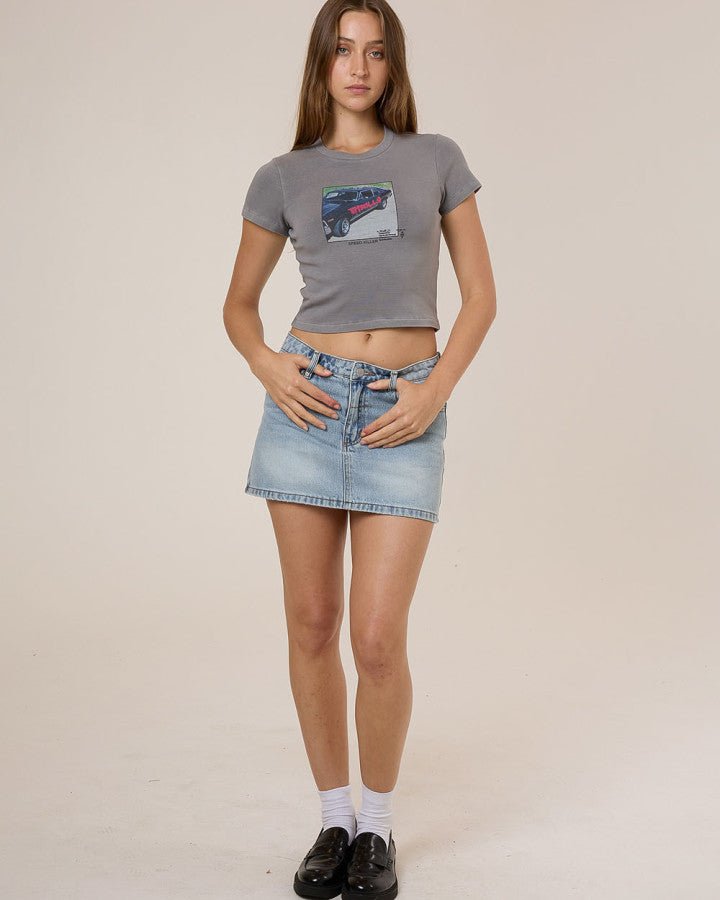 Thrills Die Fighting Mini Tee - Washed Grey in Washed Grey