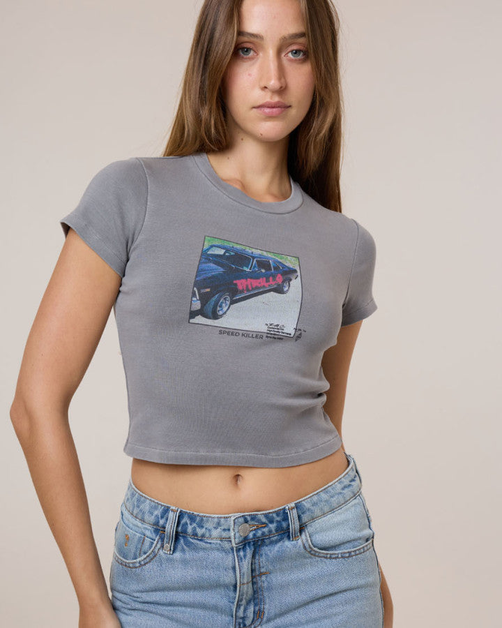 Thrills Die Fighting Mini Tee - Washed Grey in Washed Grey