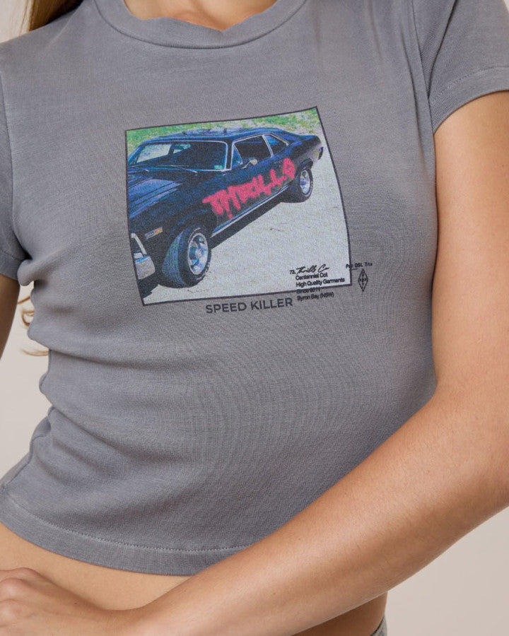 Thrills Die Fighting Mini Tee - Washed Grey in Washed Grey