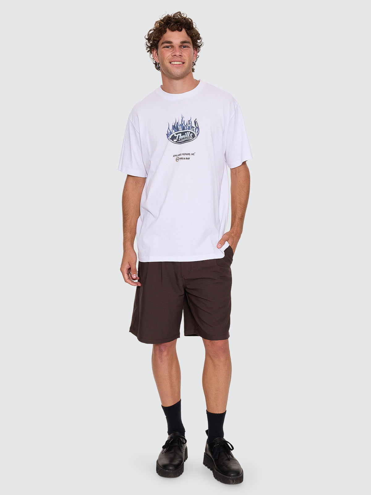 Thrills Co Drop Outs Merch Fit Tee - White in White